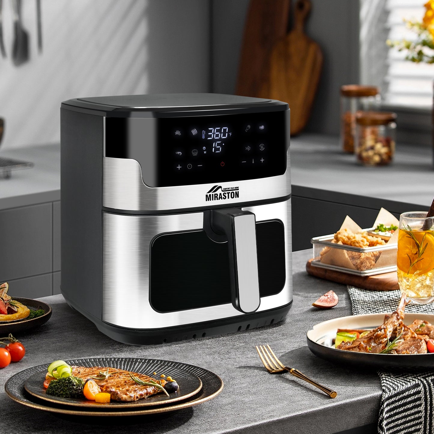 MIRASTON 8.5QT Smart Digital Family Sized Large Air Fryer Preset Recipes Options Choice 1500W