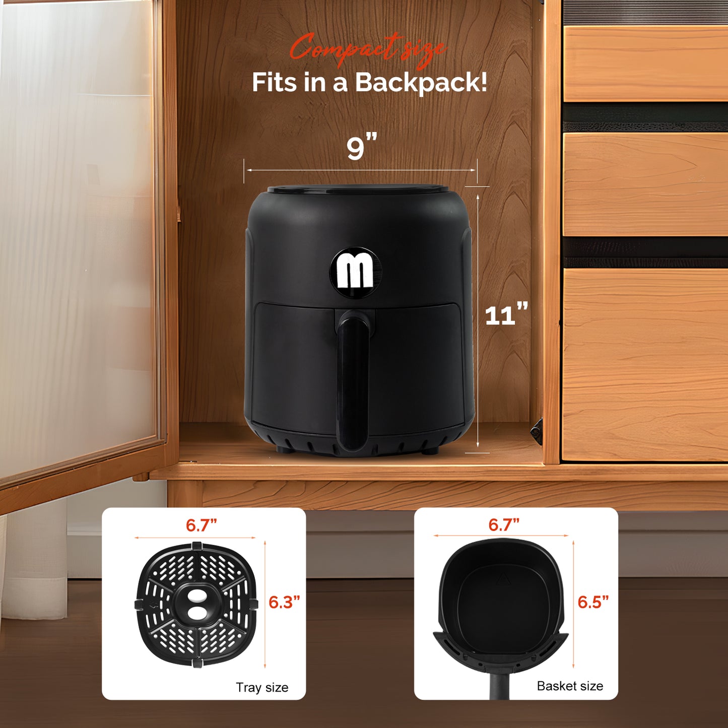 MIRASTON 2.8QT Compact Air Fryer with Digital Controls & Dishwasher-Safe Basket, 85% Less Oil,1200W