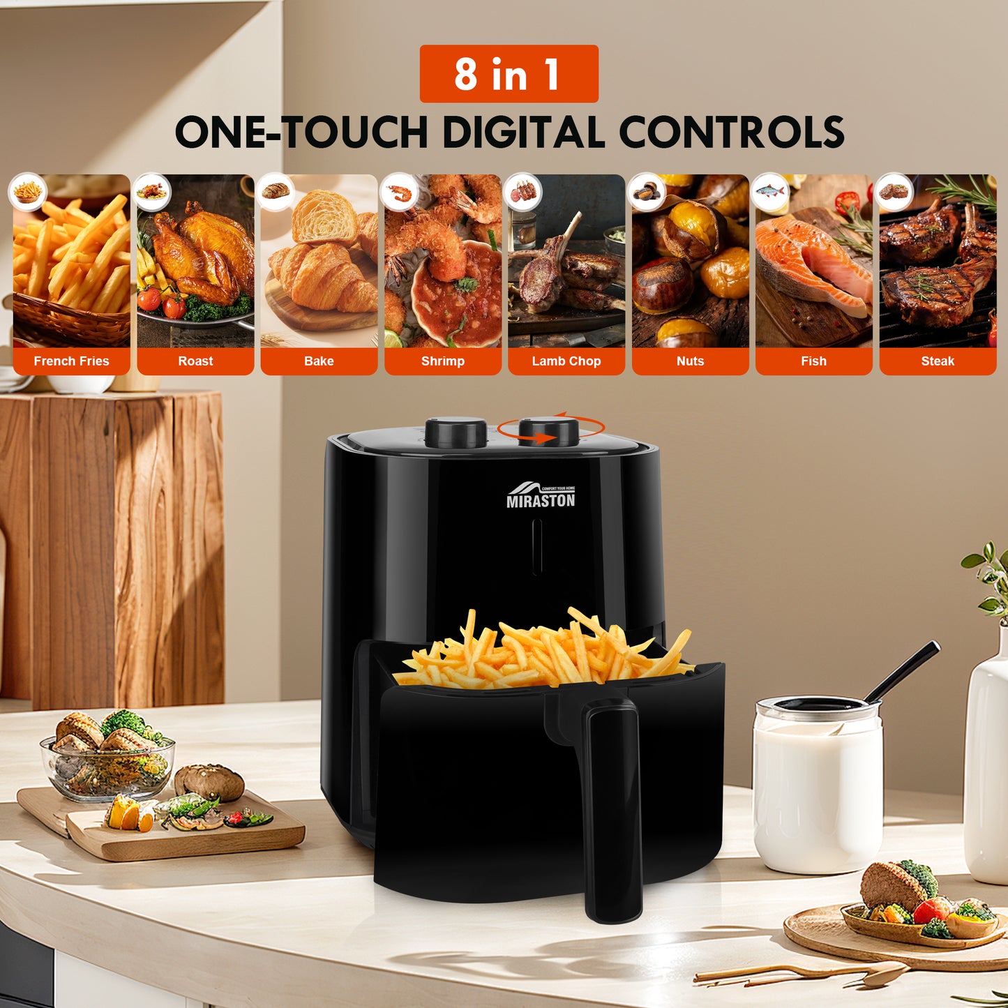 MIRASTON 4.5QT Dials Air Fryer | Compact & Sleek Design | Timer with Auto Shut-off and Shake Reminder | Fast Cooking for Breakfasts, Lunchs, Dinners, Snacks | Classic Black