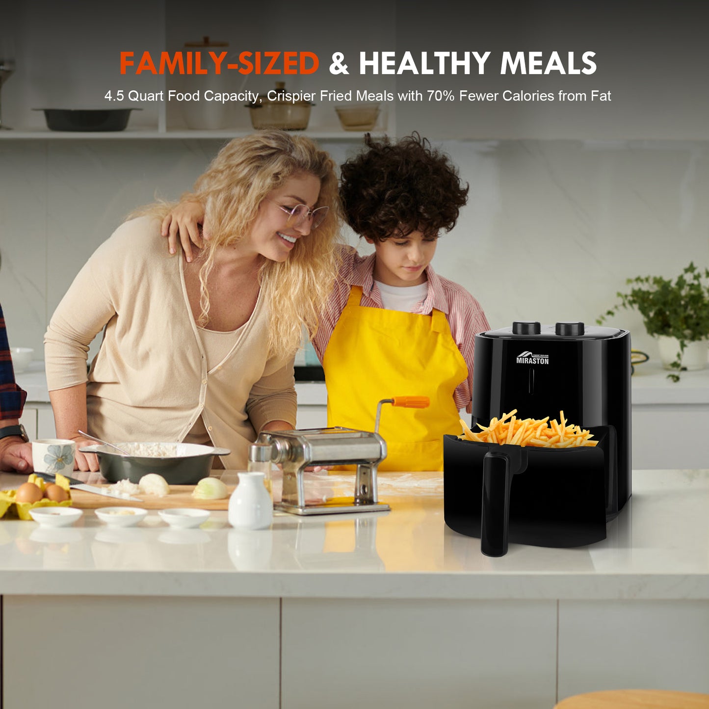 MIRASTON 4.5QT Dials Air Fryer | Compact & Sleek Design | Timer with Auto Shut-off and Shake Reminder | Fast Cooking for Breakfasts, Lunchs, Dinners, Snacks | Classic Black