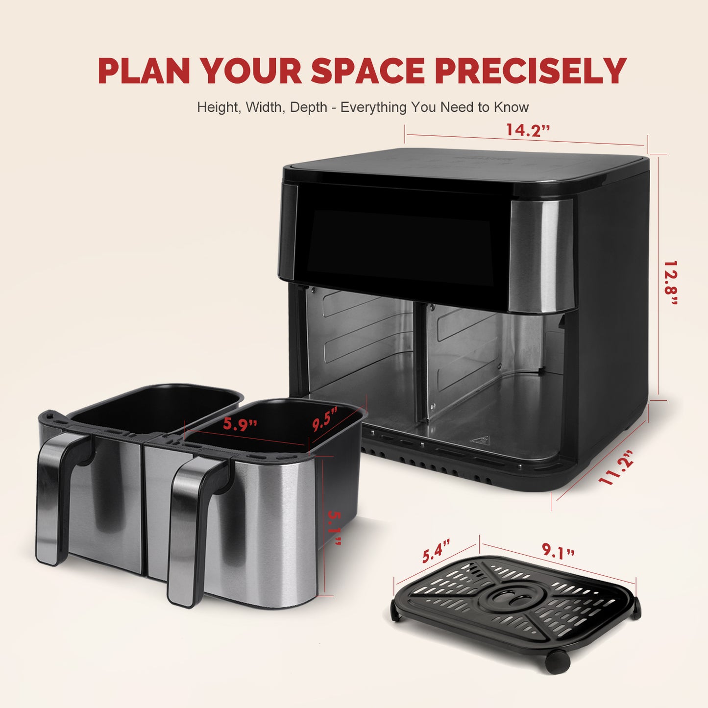 MIRASTON 10QT Touch Dual Air Fryer, Maximize The Healthiest Meals With Double Basket Capacity,Dishwasher Safe Frying Baskets, Low-Calorie Finish