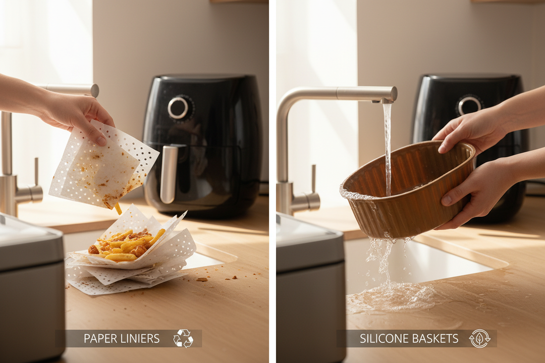 Air Fryer Lovers, Listen Up! Paper Liners vs. Silicone Baskets—Which One Should You Pick? 🍟