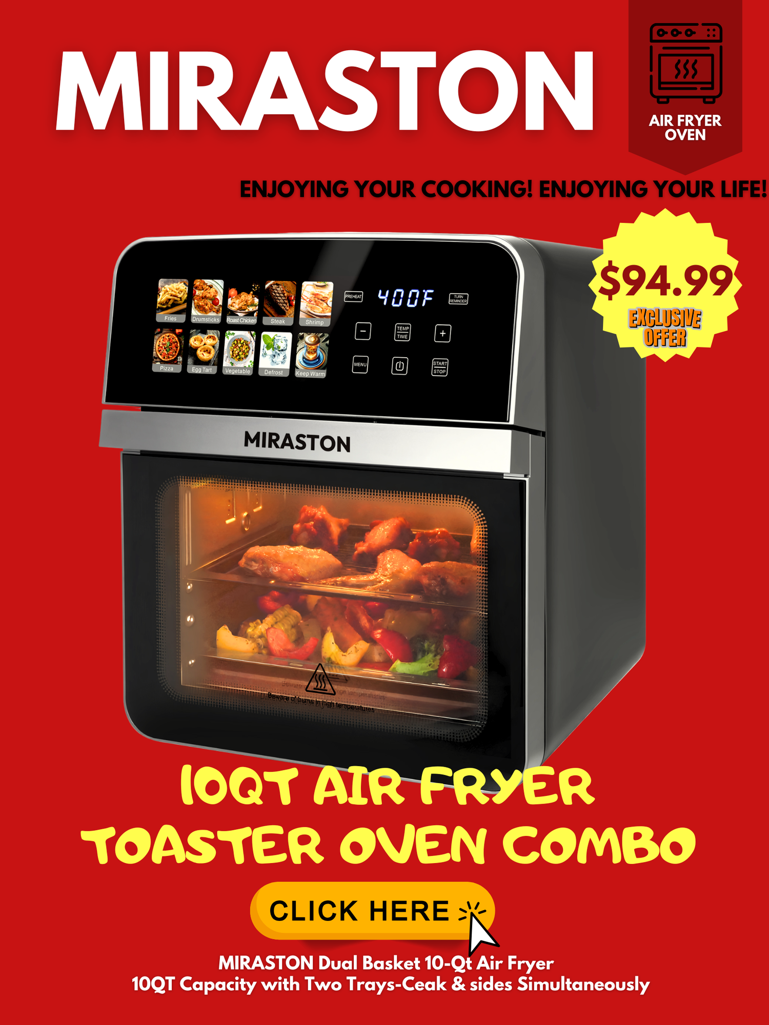 Revolutionize Your Kitchen with This 10QT Air Fryer Toaster Oven Combo: Crispy, Healthy, and Effortless Meals for Every Day 🚀