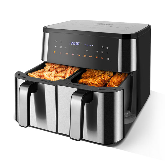 MIRASTON 10QT Touch Dual Air Fryer, Maximize The Healthiest Meals With Double Basket Capacity,Dishwasher Safe Frying Baskets, Low-Calorie Finish