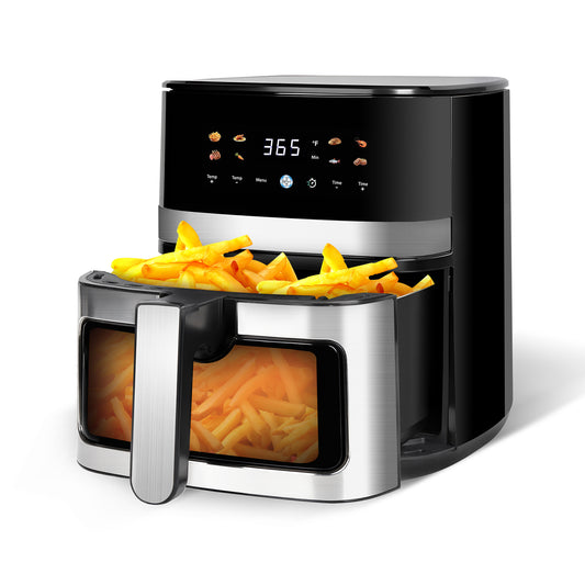 MIRASTON 5.8QT Family Size Air Fryer with Viewing Window, 85% Less Oil, Fast Roast, Preheat, Shake, Bake, Non-Stick Basket for Easy Clean, 1500W