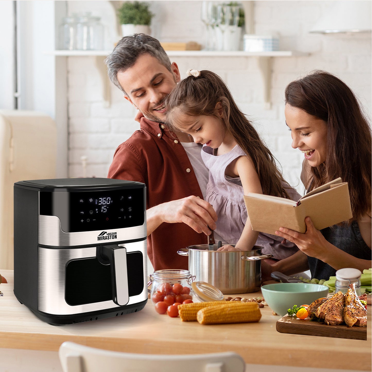 MIRASTON 8.5QT Smart Digital Family Sized Large Air Fryer Preset Recipes Options Choice 1500W