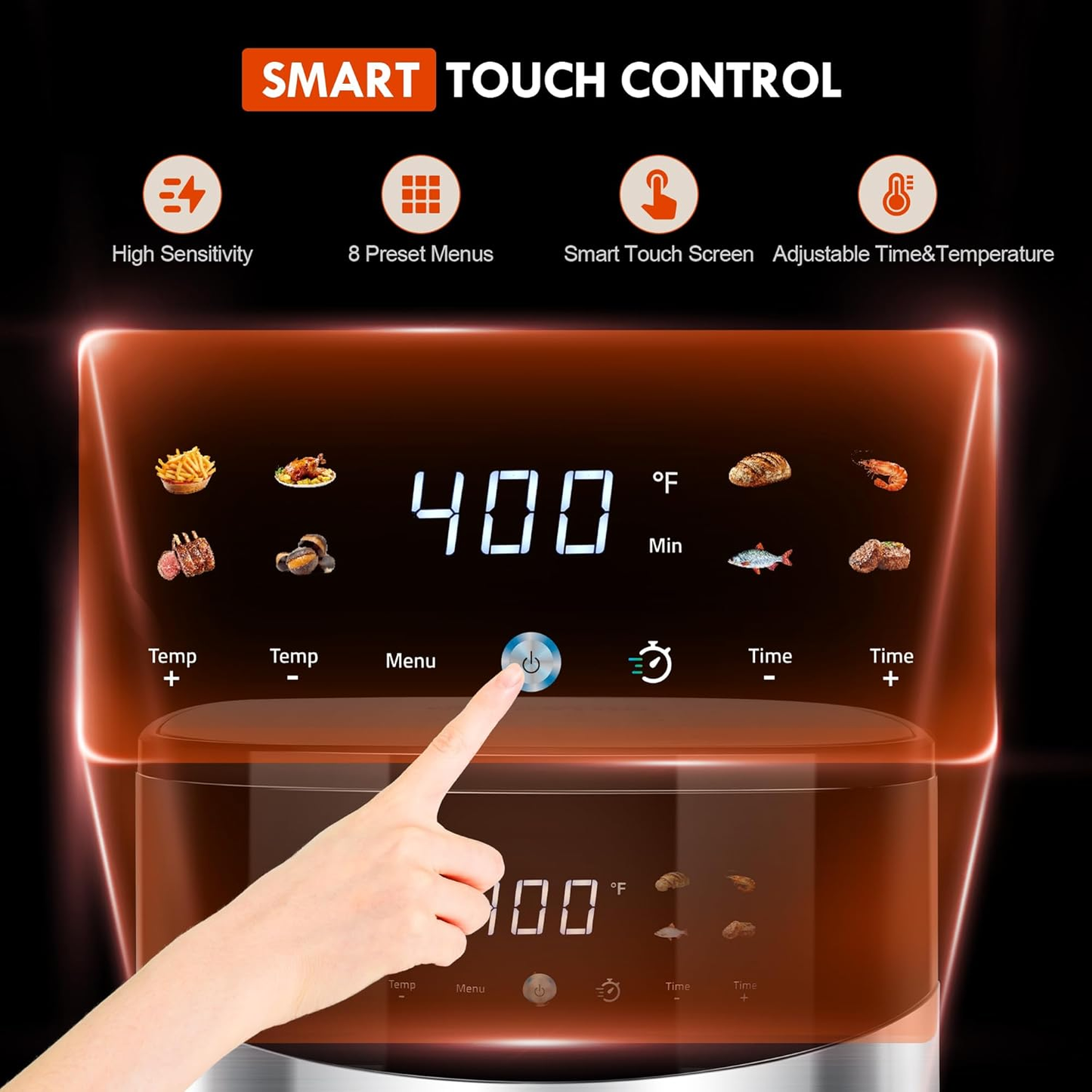 MIRASTON 6.5QT Air Fryer with 8 Presets, Digital Touchscreen, Non-Stick