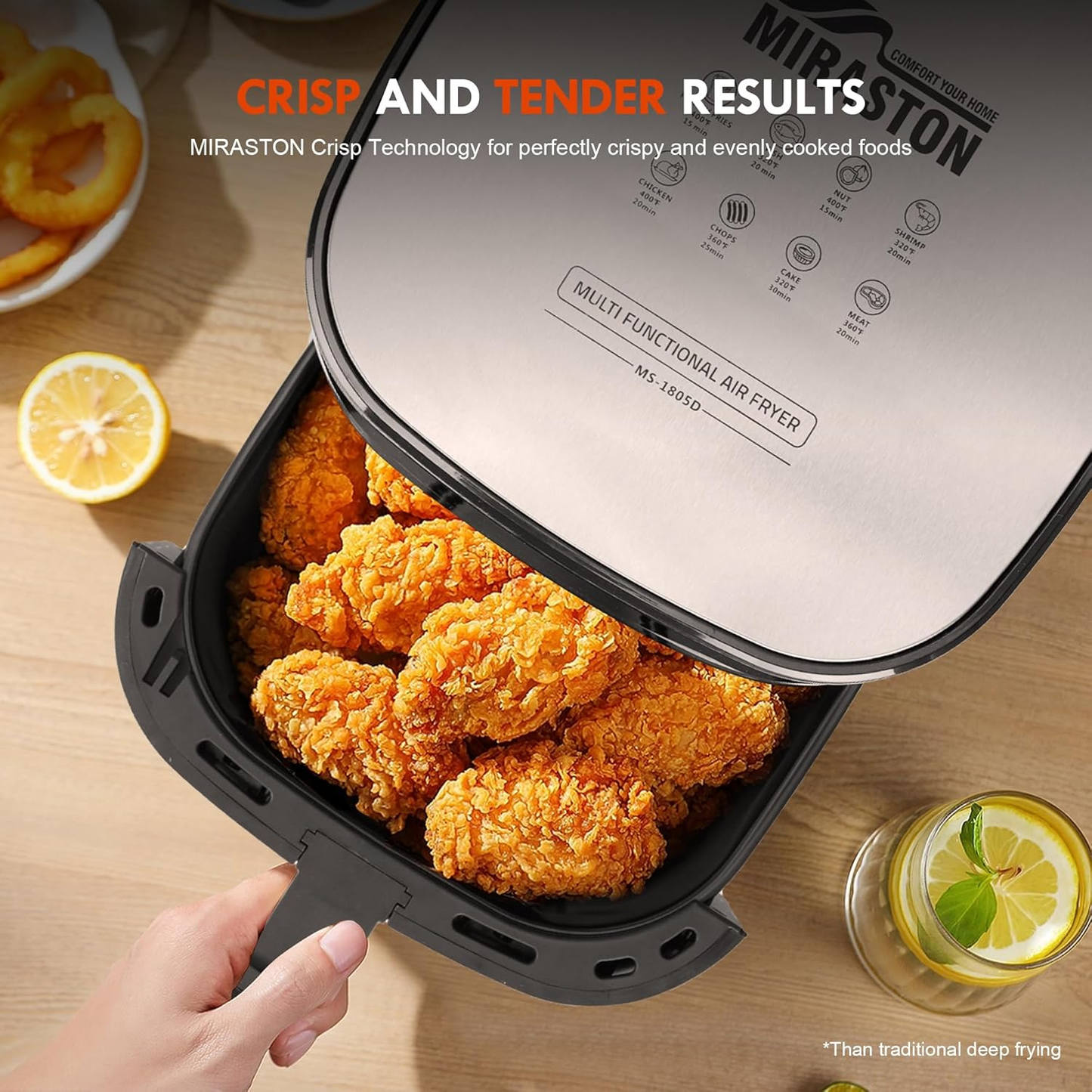 MIRASTON 6.5QT Air Fryer with 8 Presets, Digital Touchscreen, Non-Stick