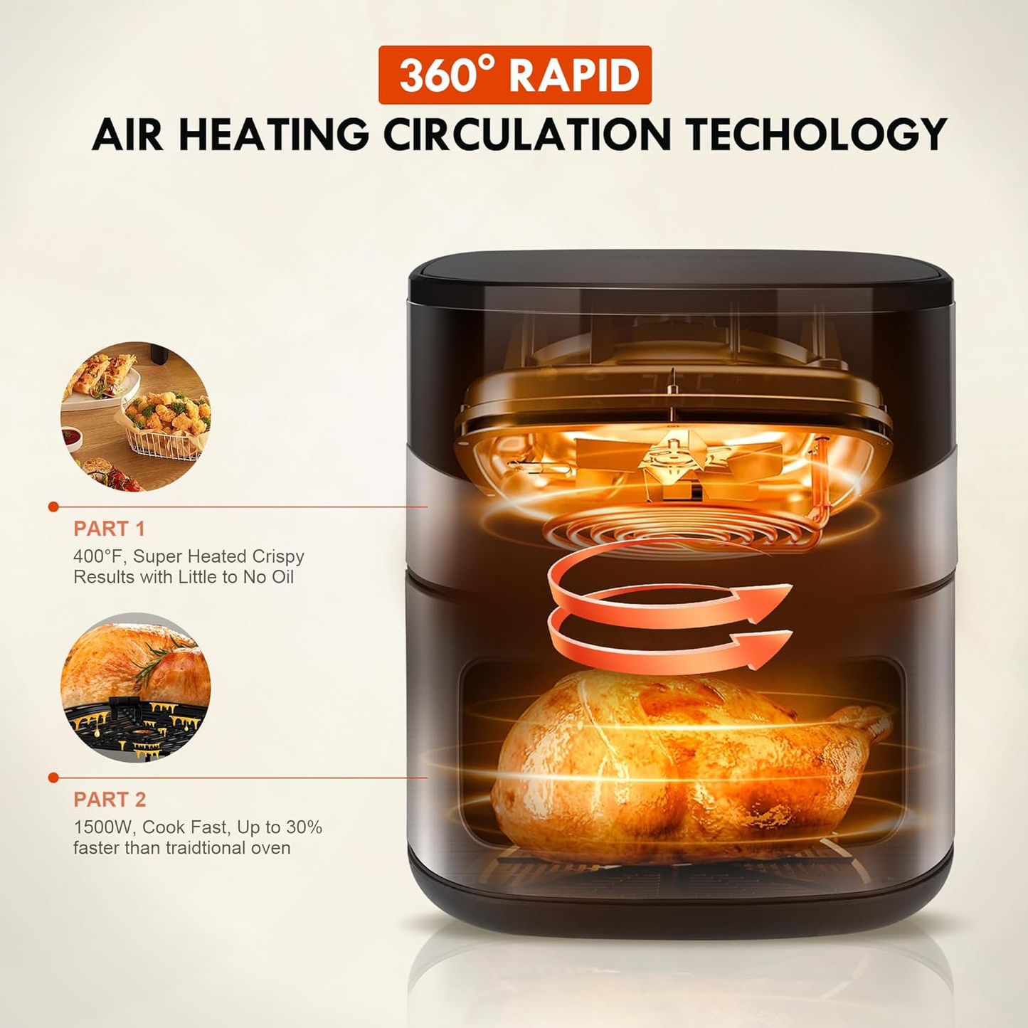 MIRASTON 6.5QT Air Fryer with 8 Presets, Digital Touchscreen, Non-Stick