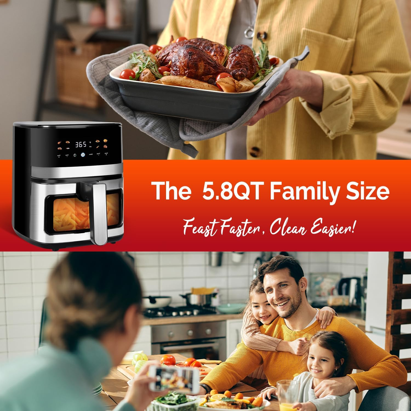 MIRASTON 5.8-Quart 8-in-1 Touch Screen Nonstick Air Fryer