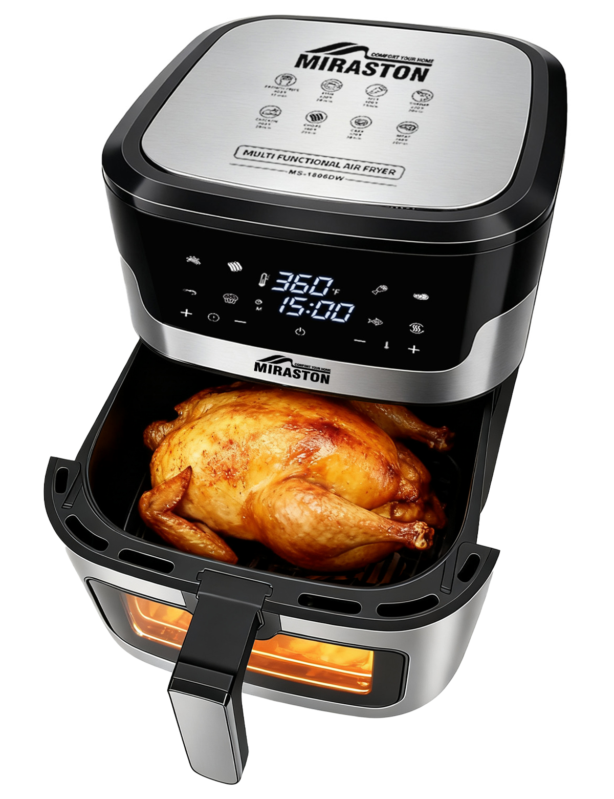 MIRASTON 8.5QT Air Fryer, Family Size Digital Air Fryers, Nonstick Square Basket, Smart Touchscreen with 8-Preset, Air Frying, Reheat Leftovers, Party Food, Fast Cooking, Dishwasher-Safe, for Kitchen
