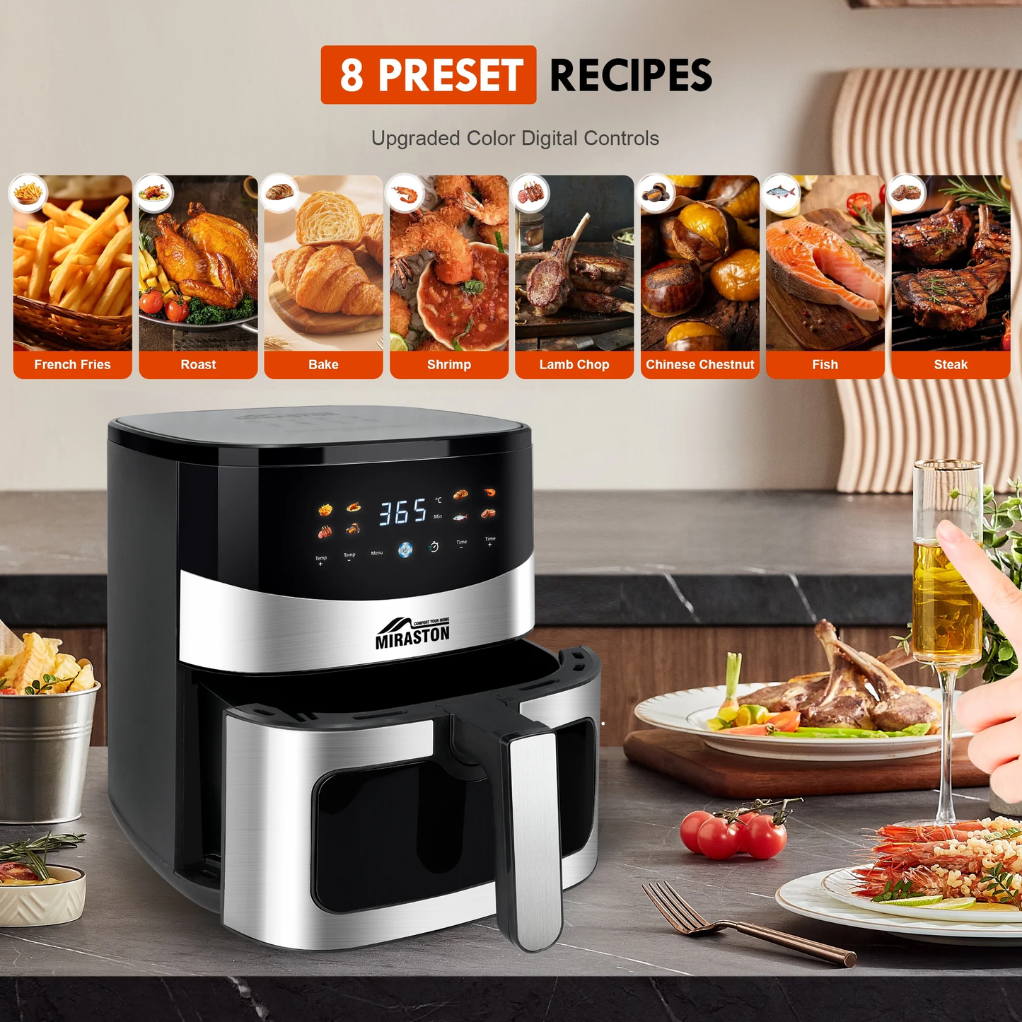 MIRASTON 6.5QT Air Fryer with 8 Presets, Digital Touchscreen, Non-Stick