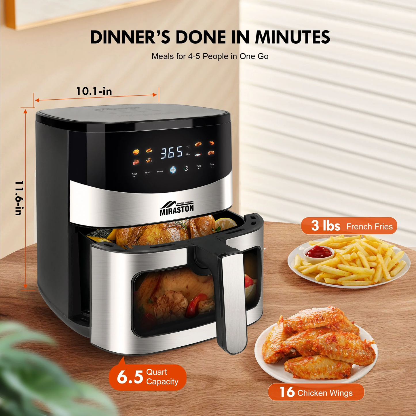 MIRASTON 6.5QT Air Fryer with 8 Presets, Digital Touchscreen, Non-Stick