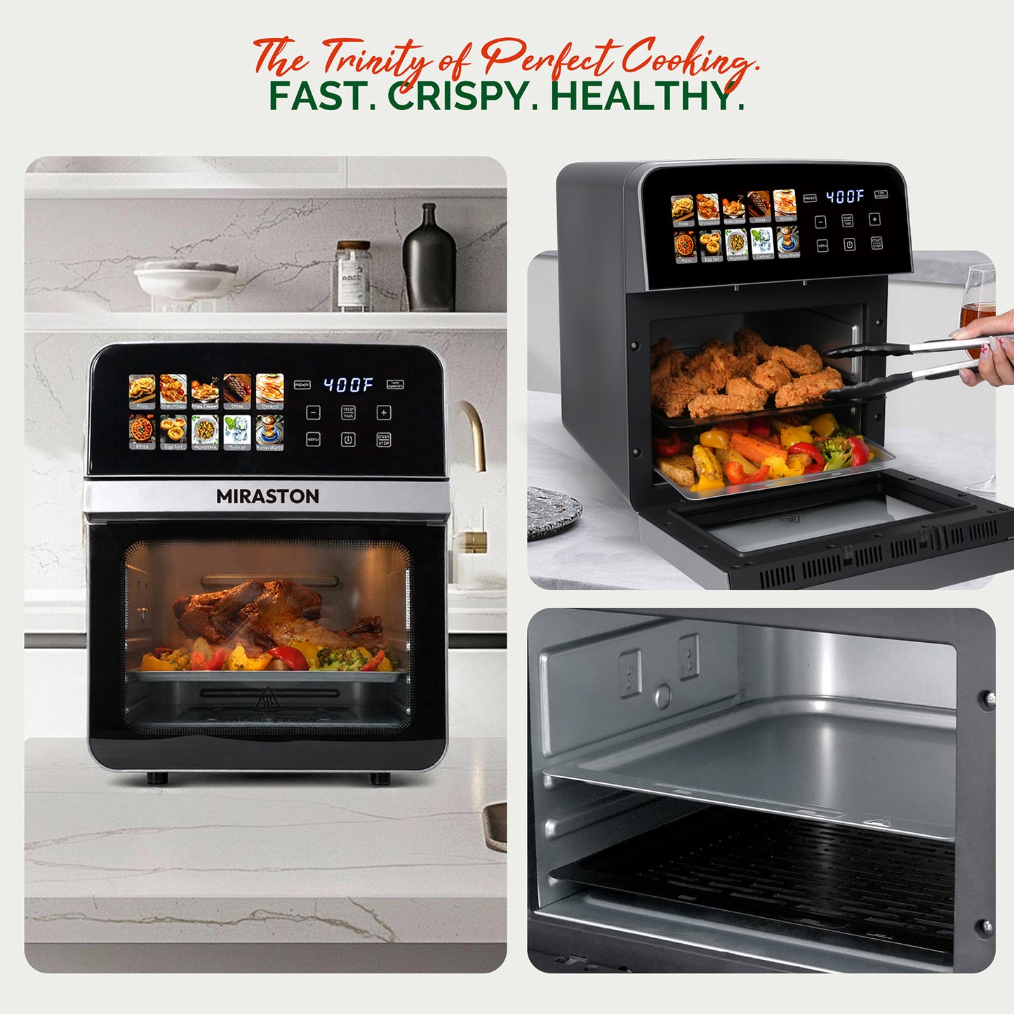10QT Air Fryer Toaster Oven Combo with 8 Presets, Family Size Compact Oven for Roasting Whole Chicken/Double Cooking, Stainless Steel Interior, Easy Clean, Includes 2 Accessories & Recipe