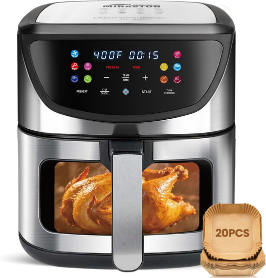 MIRASTON 8.5QT Extra-Large Air Fryer, 10-in-1 Smart Digital Presets (Air Fry, Bake, Roast, Reheat & More), with Viewing Window & Stainless Steel Square Basket, Fast Precise Cooking Up to 400°F, Ideal for Families of 4-8
