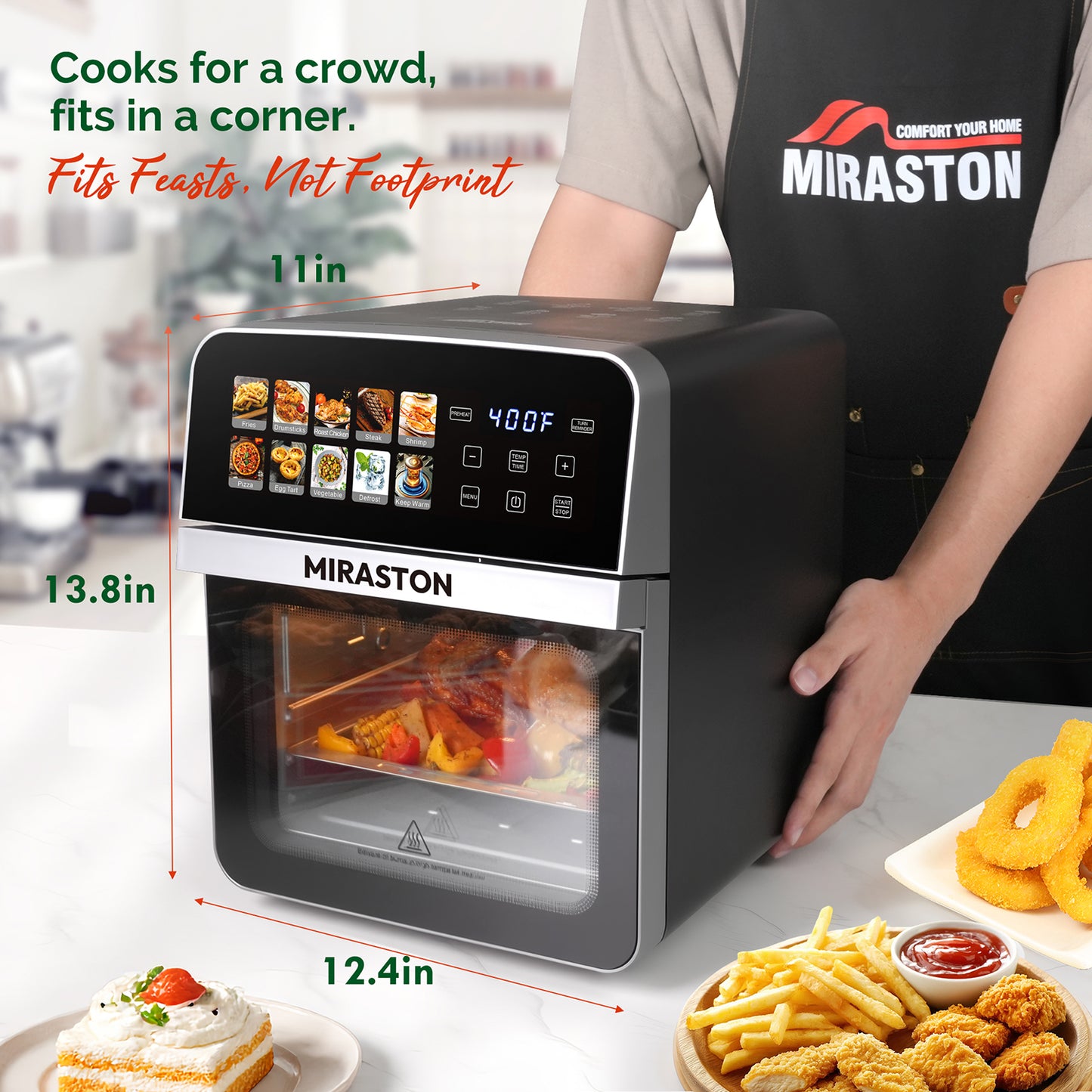 10QT Air Fryer Toaster Oven Combo with 8 Presets, Family Size Compact Oven for Roasting Whole Chicken/Double Cooking, Stainless Steel Interior, Easy Clean, Includes 2 Accessories & Recipe