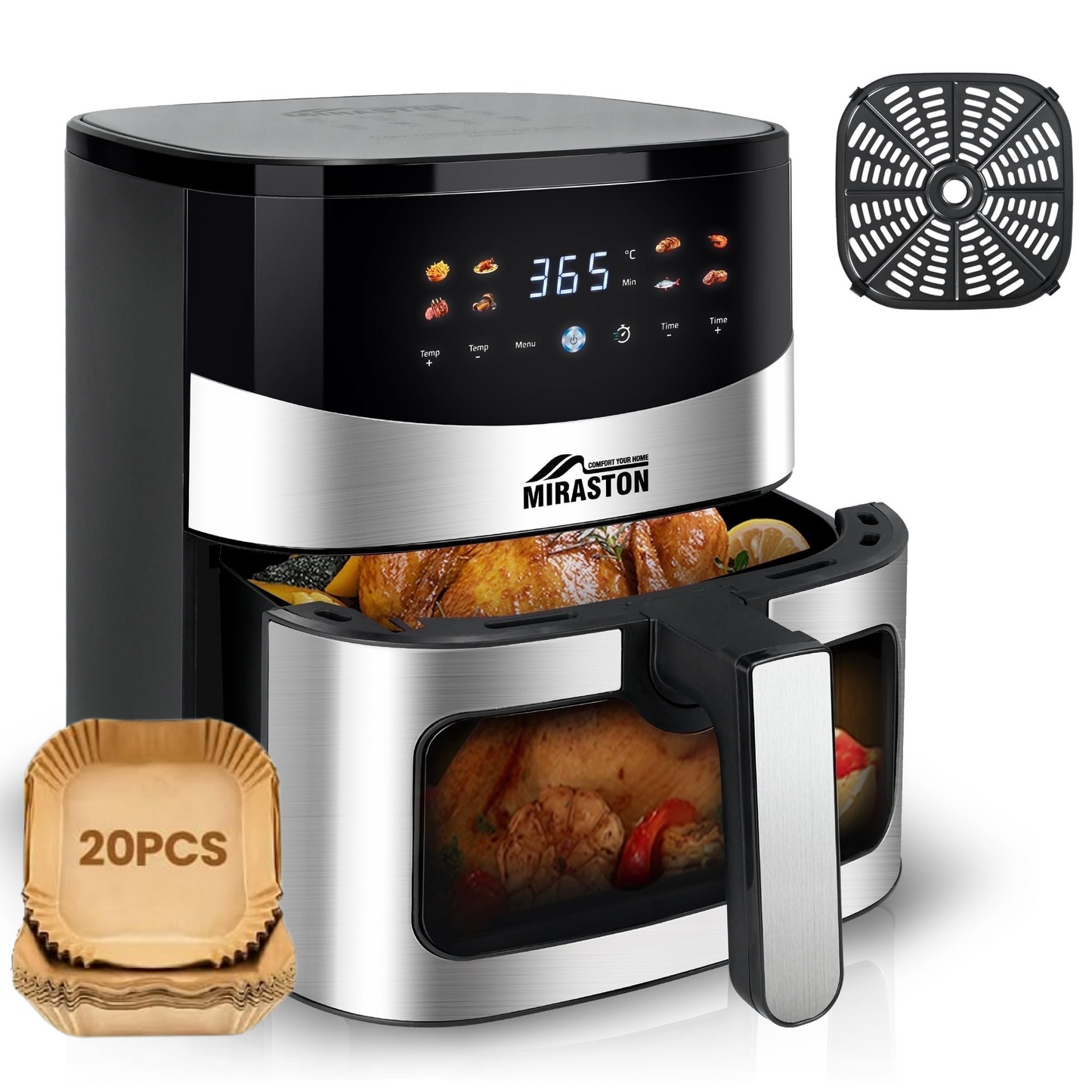 MIRASTON 6.5QT Air Fryer with 8 Presets, Digital Touchscreen, Non-Stick