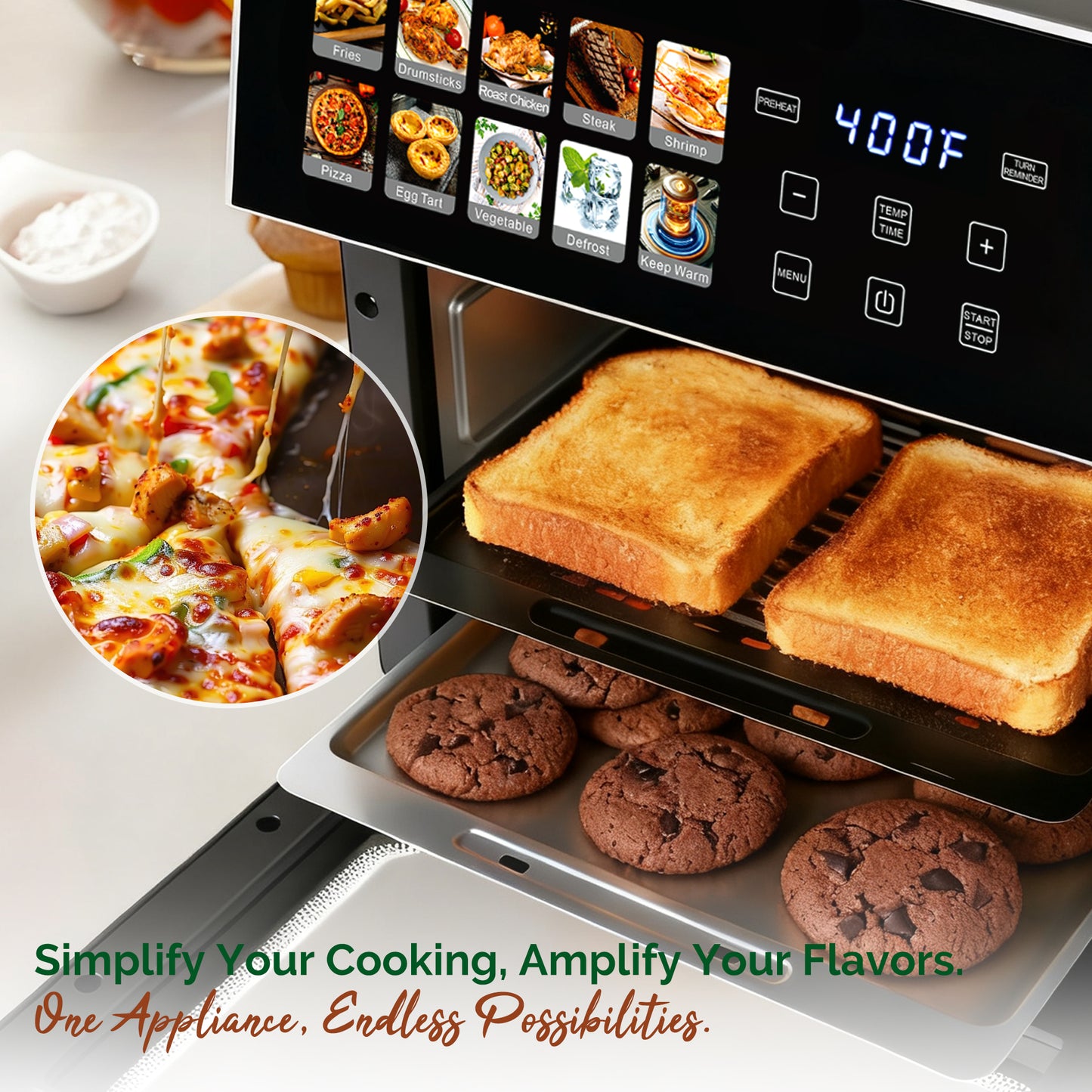 MIRASTON 10QT Air Fryer Toaster Oven – Gift Ready! 8 Presets, Fits Whole Chicken, Double Cooking. Stainless Steel, Easy Clean, 2 Free Accessories + Recipe. Foodie Essential,Gift