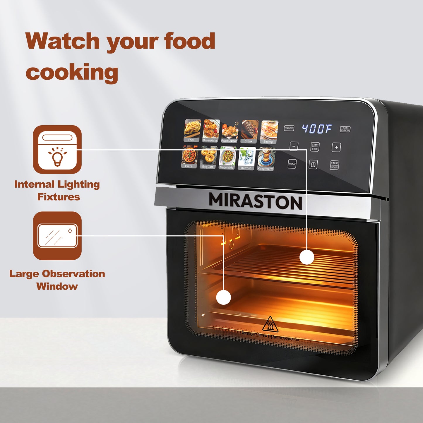 MIRASTON 10QT Air Fryer Toaster Oven – Gift Ready! 8 Presets, Fits Whole Chicken, Double Cooking. Stainless Steel, Easy Clean, 2 Free Accessories + Recipe. Foodie Essential,Gift