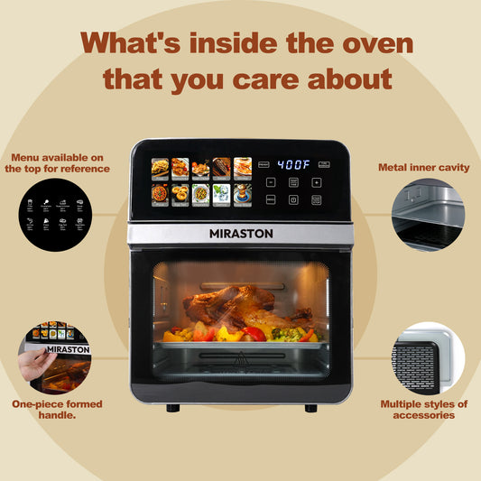 MIRASTON 10QT Air Fryer Toaster Oven – Gift Ready! 8 Presets, Fits Whole Chicken, Double Cooking. Stainless Steel, Easy Clean, 2 Free Accessories + Recipe. Foodie Essential,Gift